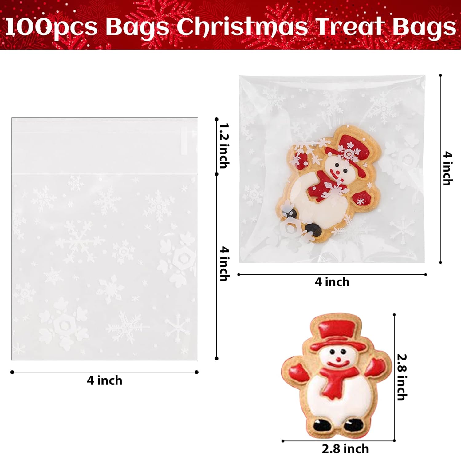 Self Sealing Cellophane Bags, Cookie Bags, Gift Giving Treat Bags, Gift Bag -Pack of 200 (4 Self Sealing Cellophane Bags, Cookie Bags, Gift Giving Treat Bags, Gift Bag -Pack of 200 (4